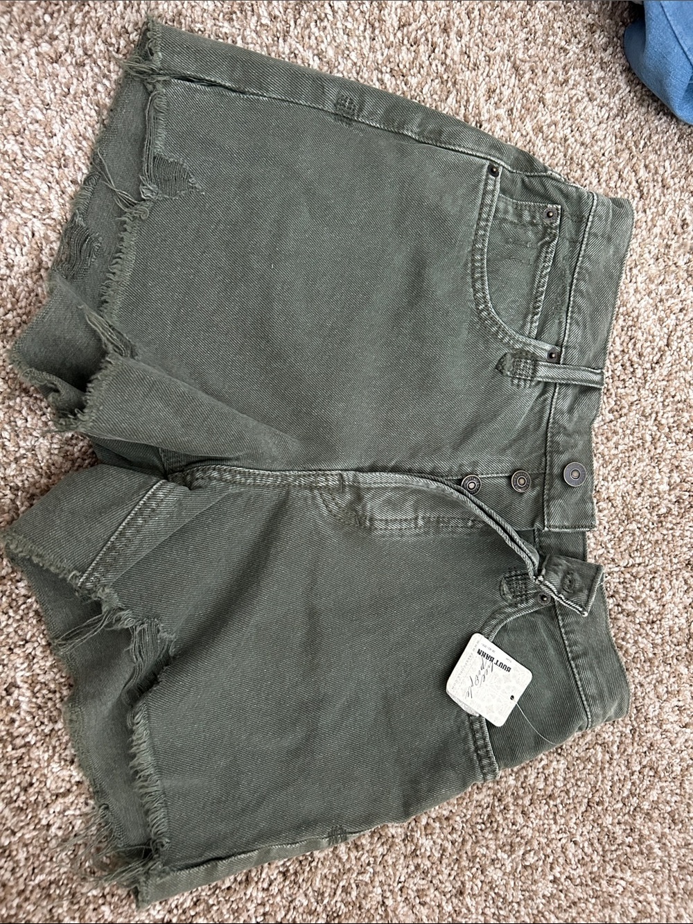 Free People Olive High-Rise Distressed Denim Shorts